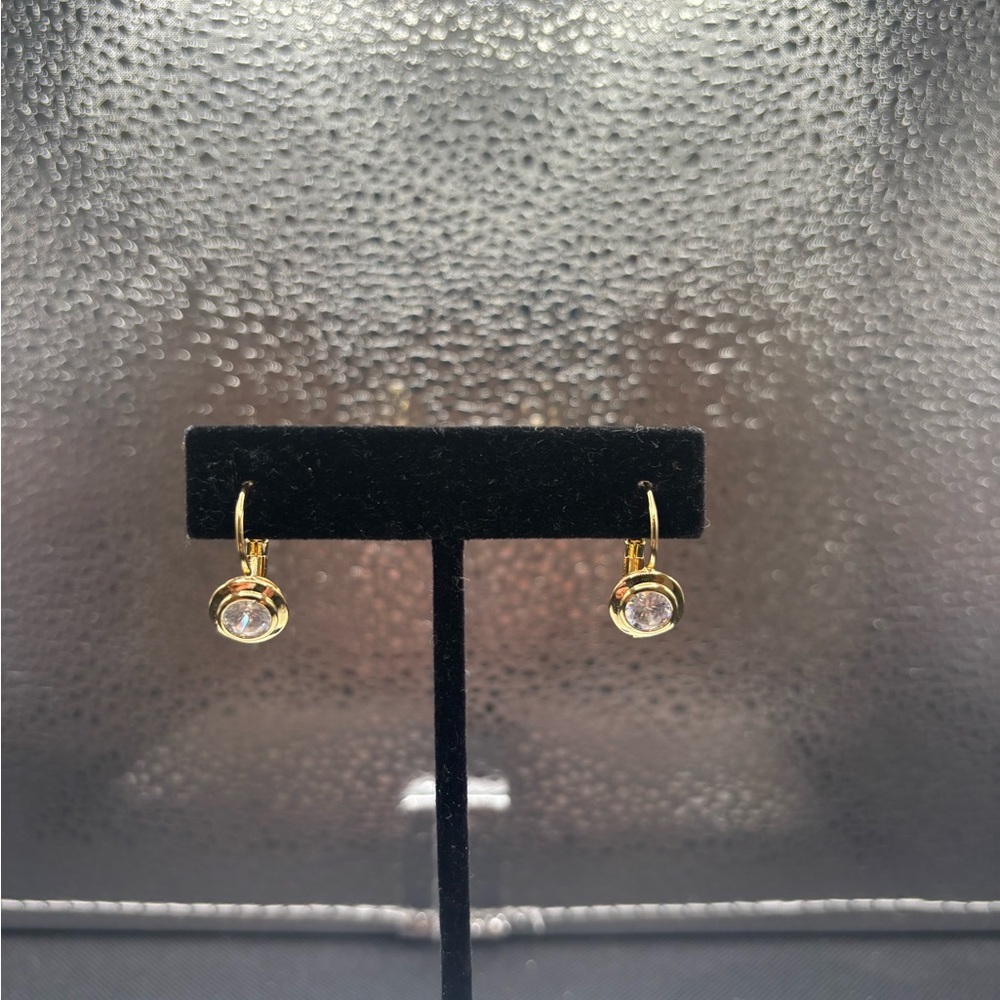 Elegant Gold Drop Earrings With Cz - Picture 2 of 6